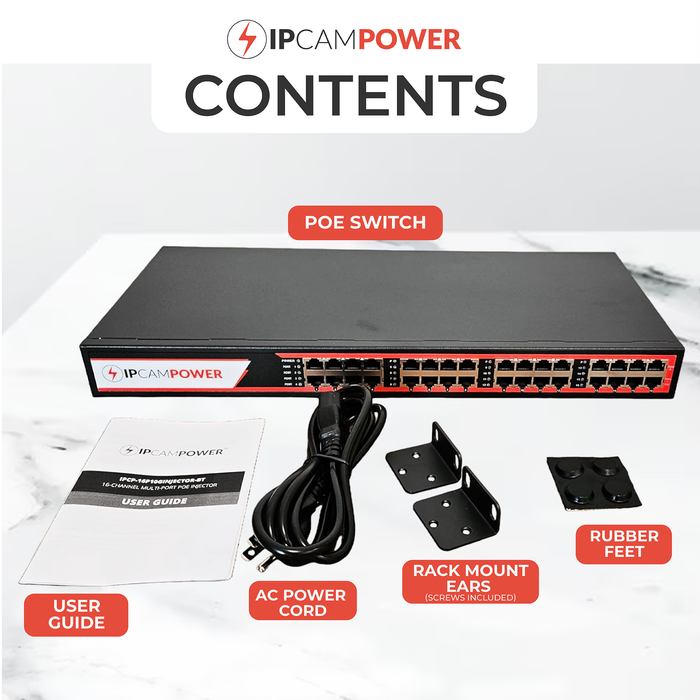 IPCamPower 16 Port 802.3bt POE++ Extreme Power POE Injector Hub, 90 Watts on Each Port, 450 Total Watts Budget, 10G 10/100/1000/10000 Speeds Each Port…