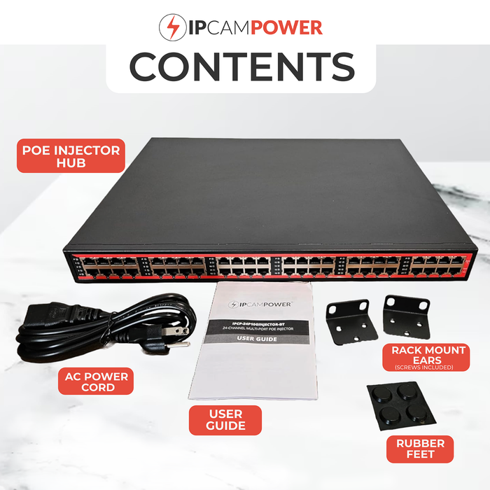 IPCamPower 24 Port 802.3bt POE++ Extreme Power POE Injector Hub, 90 Wa