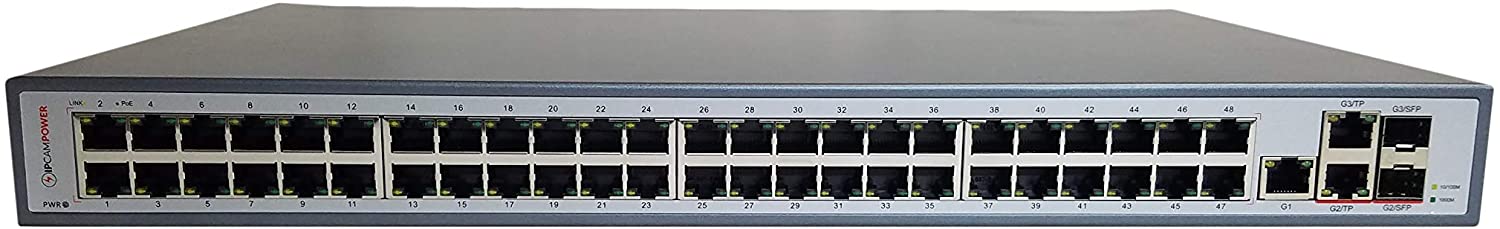 IPCamPower 48 Port POE Switch W/ 3 Gigabit Uplink Ports | POE+ Capable of Pushing 30 Watts per Port | 400 Watts Total Budget IPCP-48P4G-AF2