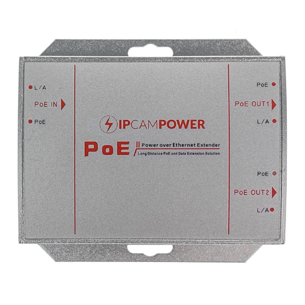 IPCamPower POE Powered 2 Port Switch & Network Cat5 Cat6 Midspan Cable Range Extender Passthrough Repeater for IP Cameras IPCP-EXT2P